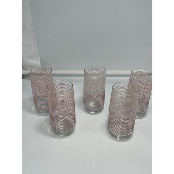 Set of 5 Anchor Hocking Banded Striped Tumblers Mid Century Modern Glasses VTG - Picture 1 of 6